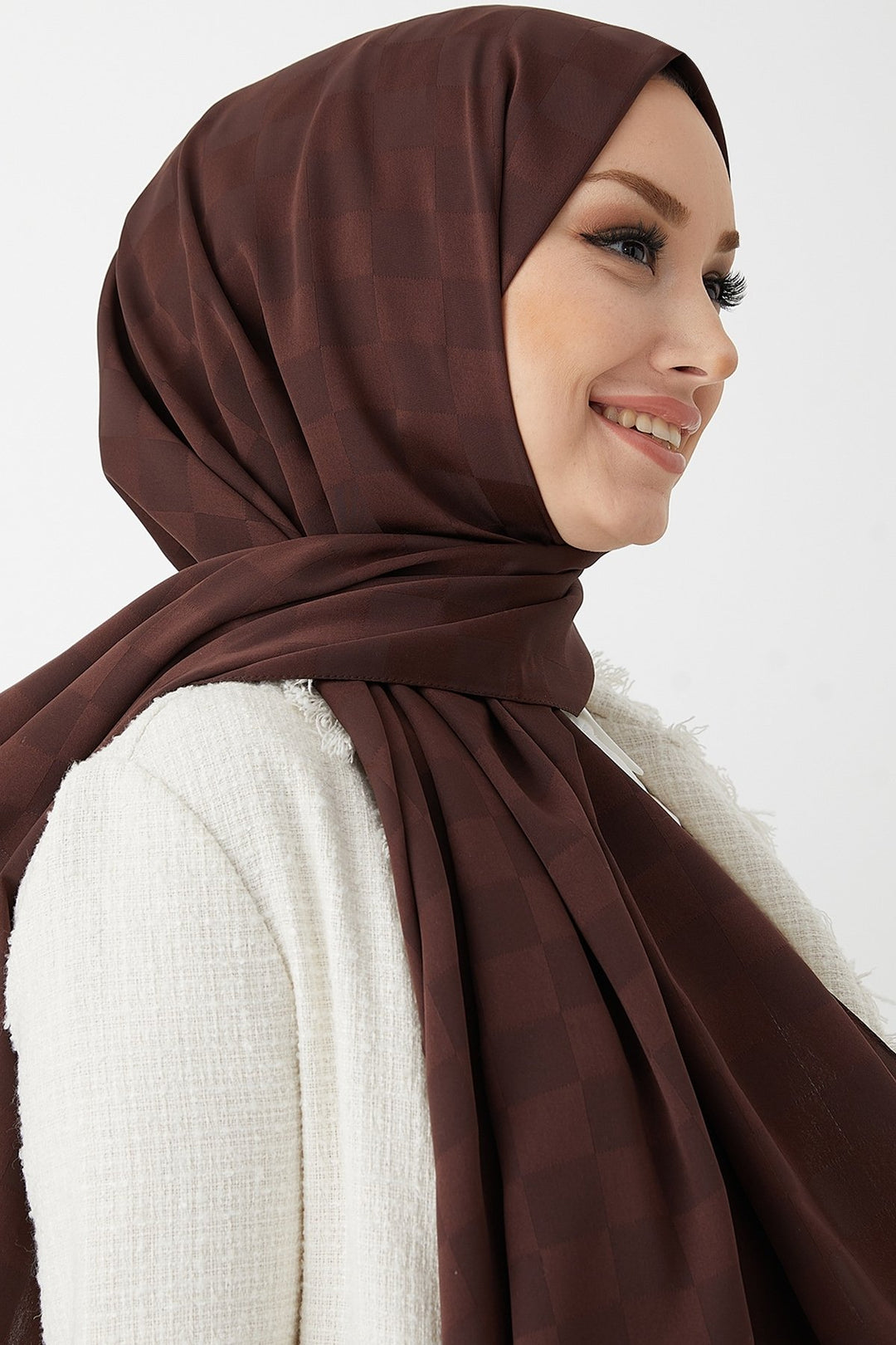 MDS Women Maura Lady Patterned Silky Jacquard Shawl - Bitter Coffee - Bridlington