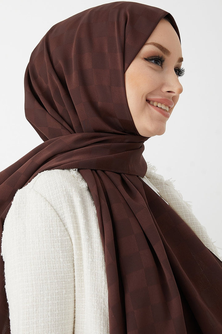 MDS Women Maura Lady Patterned Silky Jacquard Shawl - Bitter Coffee - Bridlington