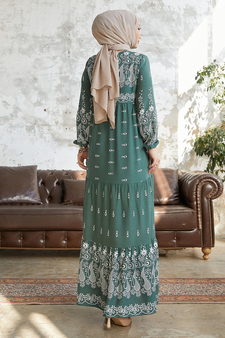 MDS Women Selva Front Tasseled Patterned Viscose Dress - Mint - Langen