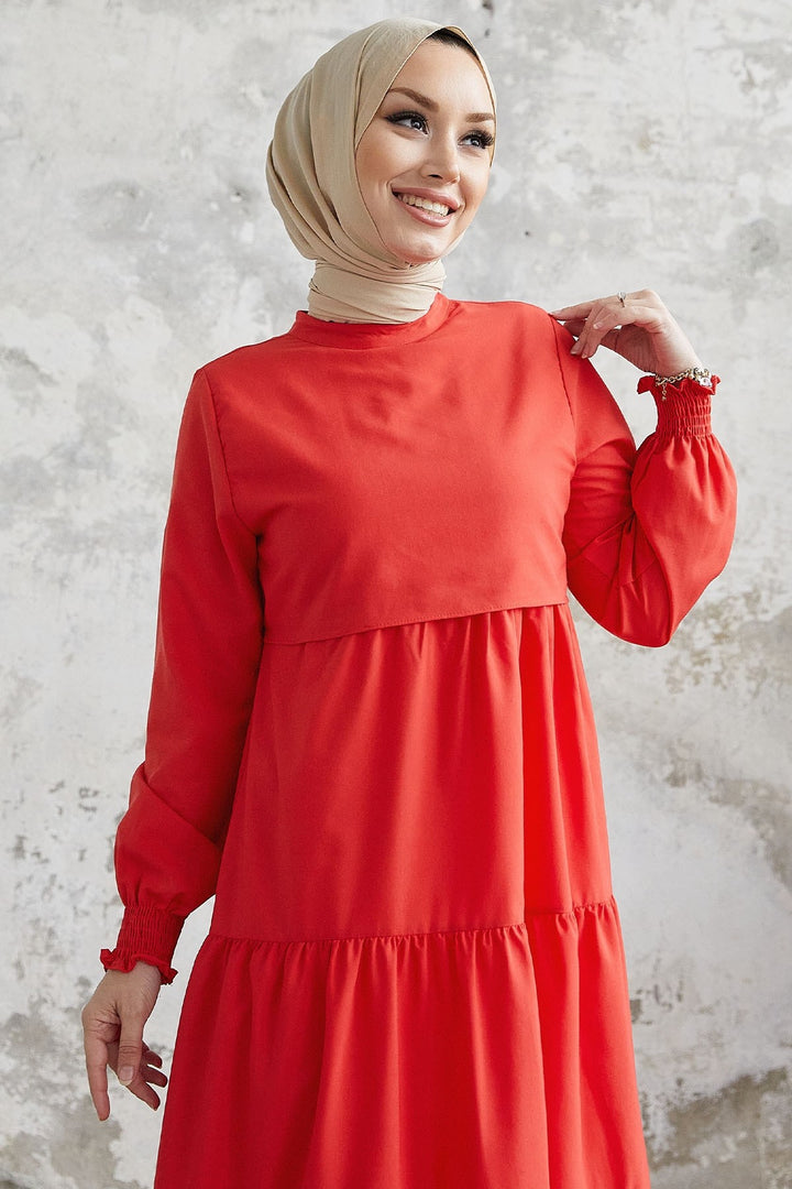 MDS Women Single Layer Detail Loose Dress - Red - St. Louis