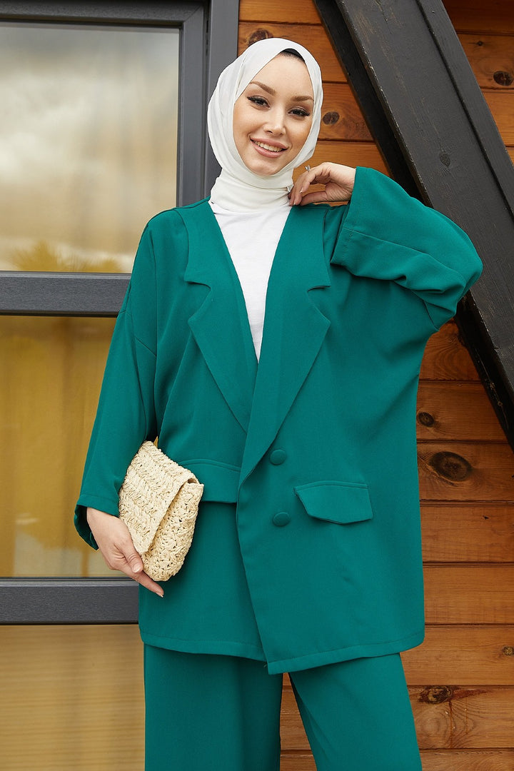 MDS Women Oversized Emerald Green Suit with Jacket for Hijab - Durango
