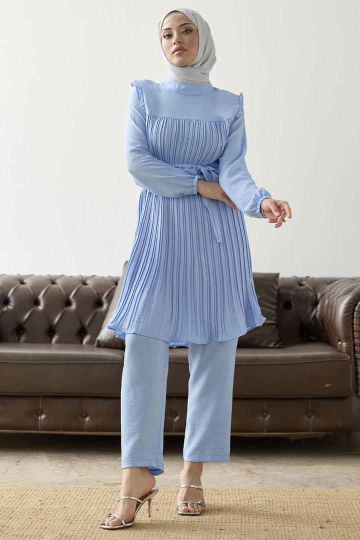 MDS Women Front Pleated Ruffle Detail Set - Baby Blue - Évry