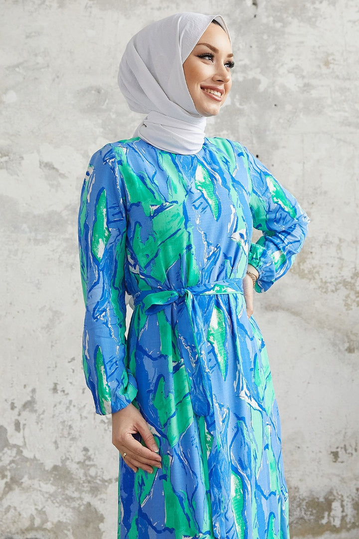 MDS Women Rabel Marbled Patterned Viscose Dress - Blue - Portage