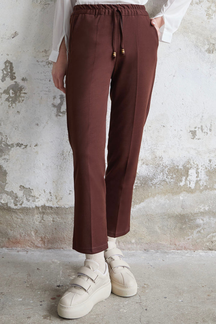 MDS Women Elasticated Lycra Double Fabric Pants - Brown - Laatzen