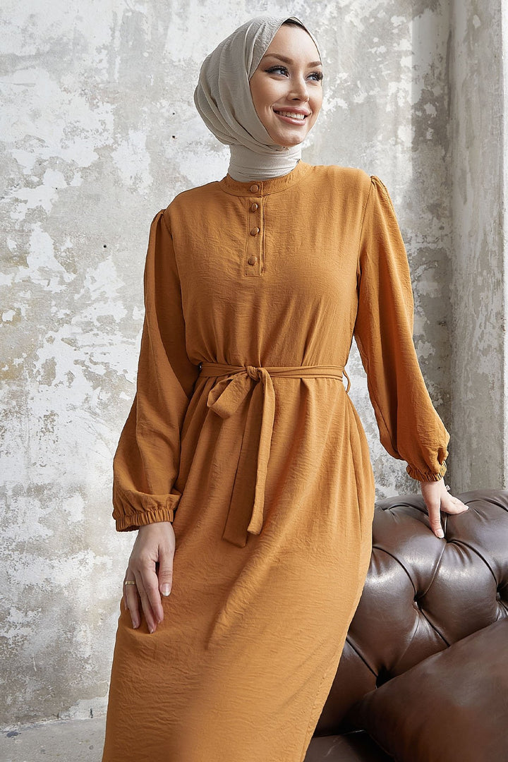 MDS Women Meyra Buttoned A-line Dress - Mustard - Mission