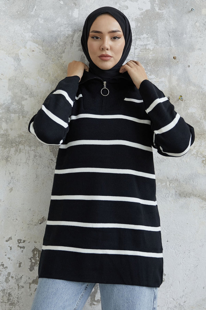 MDS Women Maroya Striped Knit Sweater - Black - Toledo