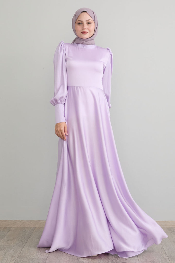MDS Women Sleeve Zippered Lilac Satin Dress - Monrovia