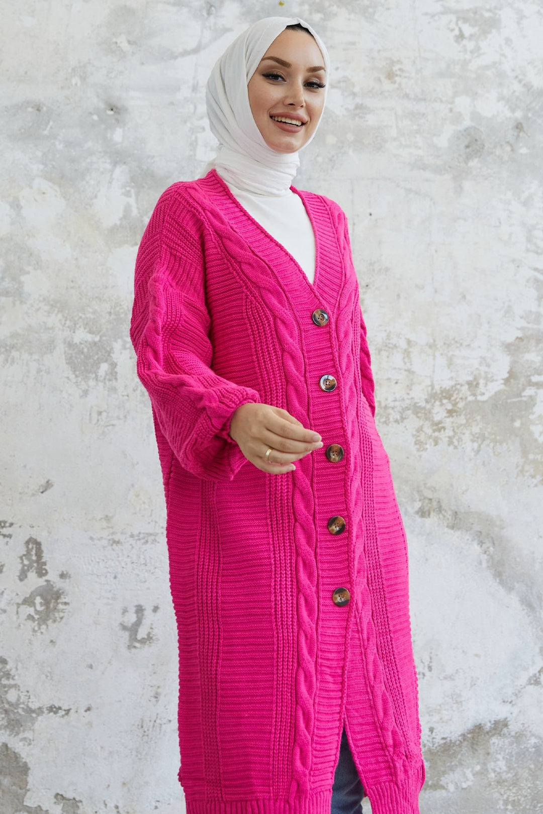 MDS Women Evia Buttoned Knit Cardigan - Fuchsia - Lynnwood