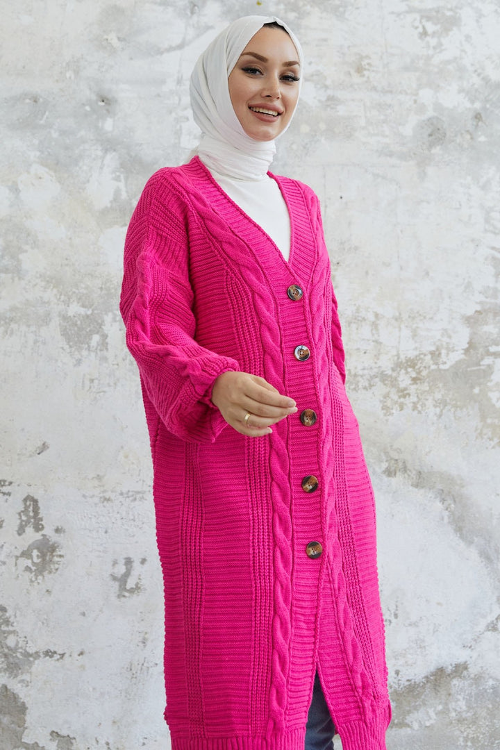 MDS Women Evia Buttoned Knit Cardigan - Fuchsia - Lynnwood