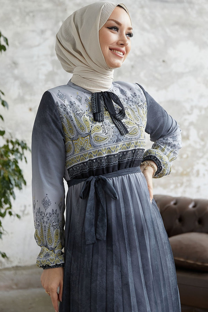 MDS Women Lovella Patterned Belted Chiffon Dress - Anthracite - Oswego