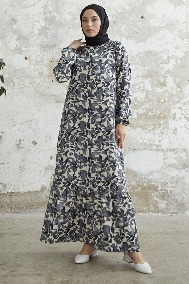 MDS Women Lily Patterned Waffle Dress - Black - Santiago de Compostela