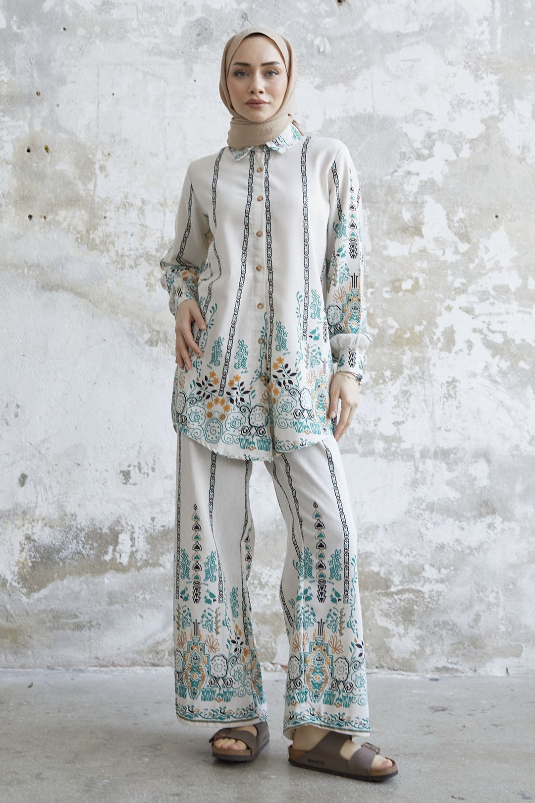 MDS Women Patterned Linen Two-Piece Set - Green - Tamiami