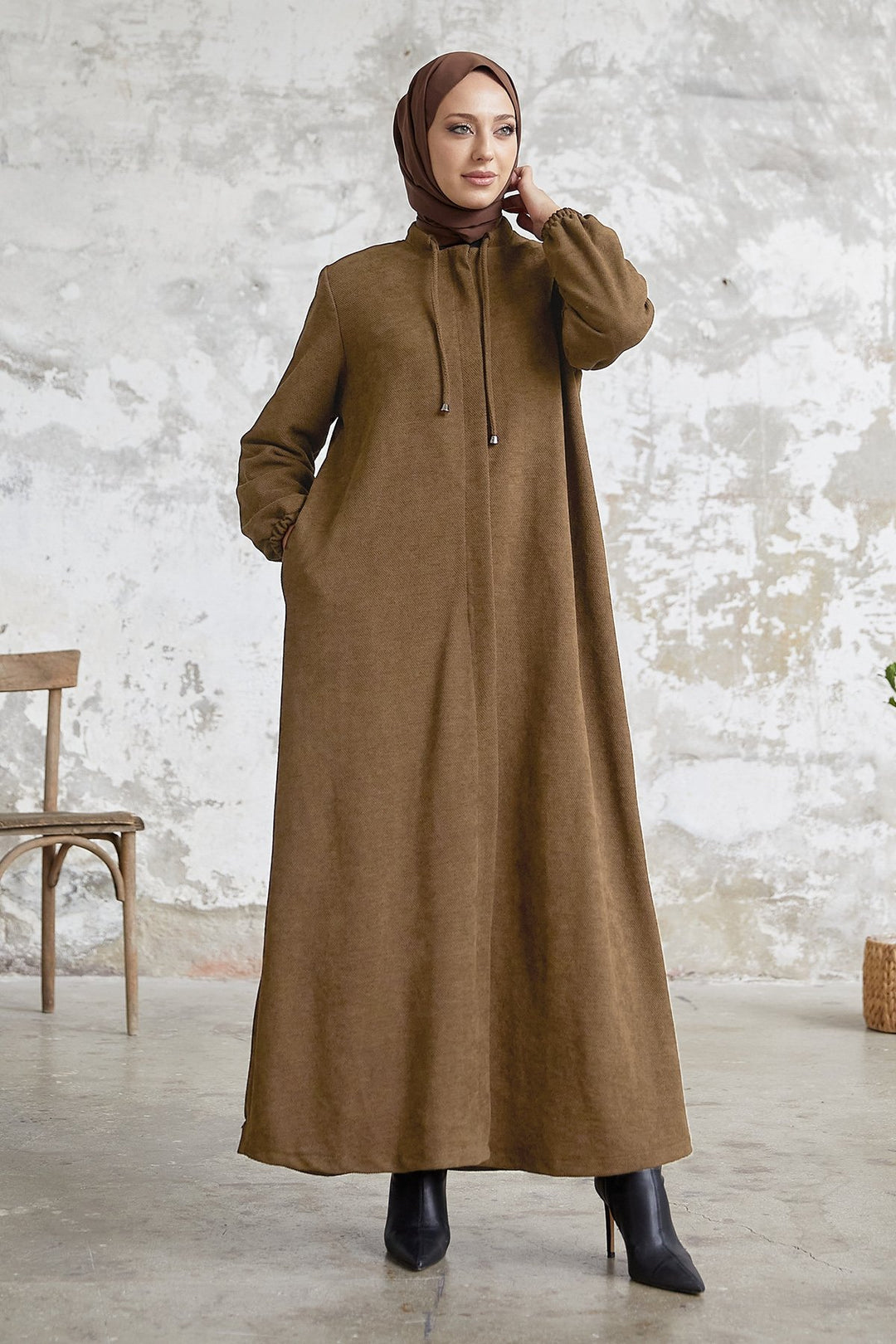 MDS Women Levina Secret Snap Abaya - Light Brown - Tempe