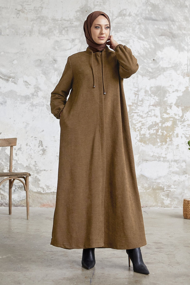 MDS Women Levina Secret Snap Abaya - Light Brown - Tempe
