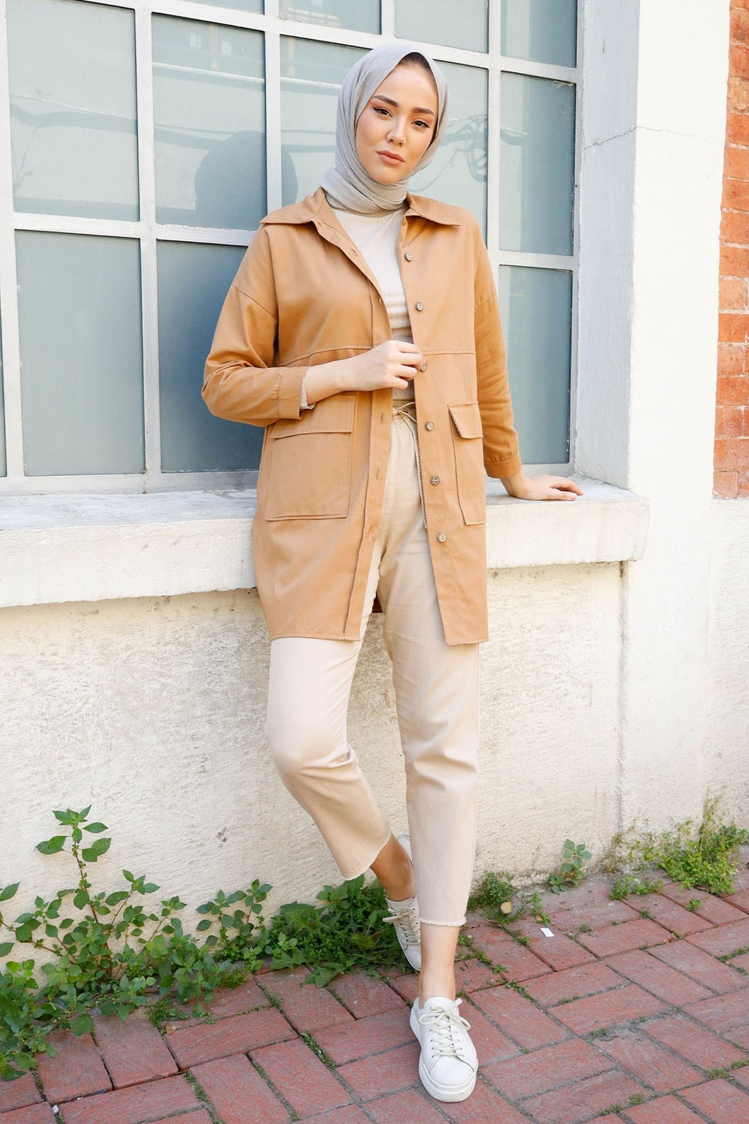MDS Women Pocket Buttoned Gabardine Shirt - Camel - Hemet
