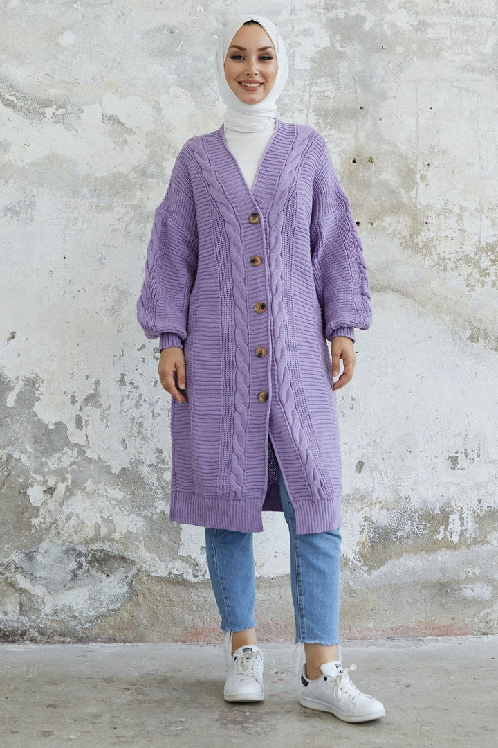 MDS Women Evia Buttoned Knit Cardigan - Lilac - Linden