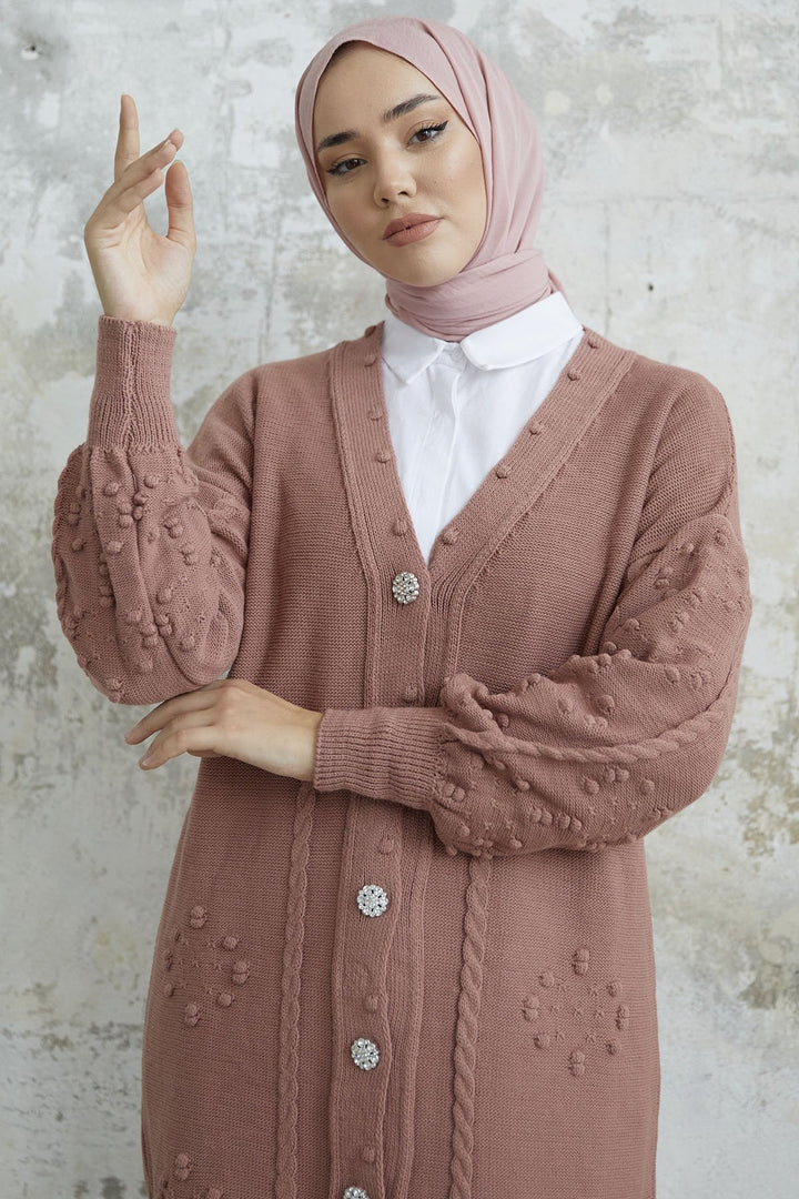 MDS Women Lomira Stone Button Detailed Knit Cardigan - Rose Pink - Mechelen-aan-de-Maas