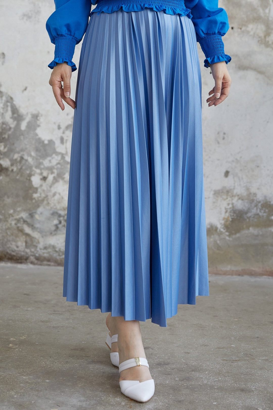 MDS Women Flared Pleated Skirt - Blue - Portsmouth