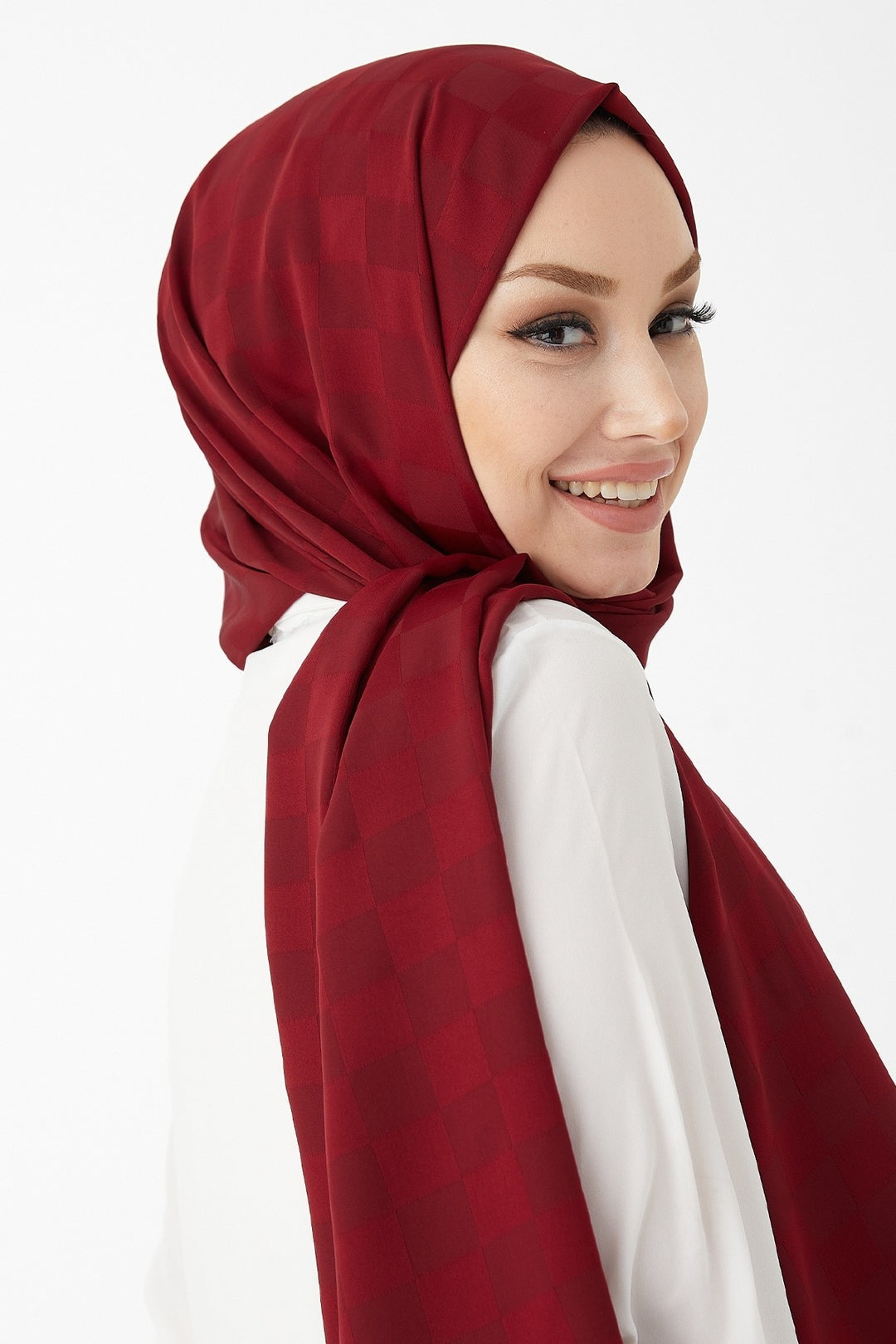 MDS Women Maura Lady Pattern Silky Jacquard Shawl - Burgundy - Youngstown