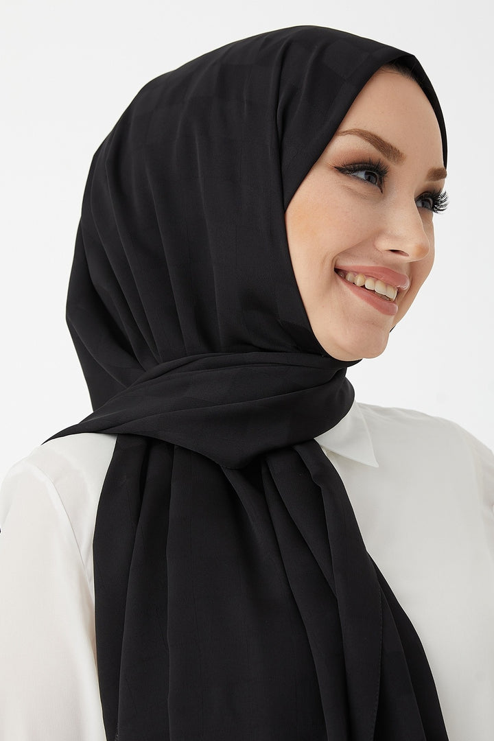 MDS Women Maura Lady Patterned Silky Jacquard Shawl - Black - Niagara Falls
