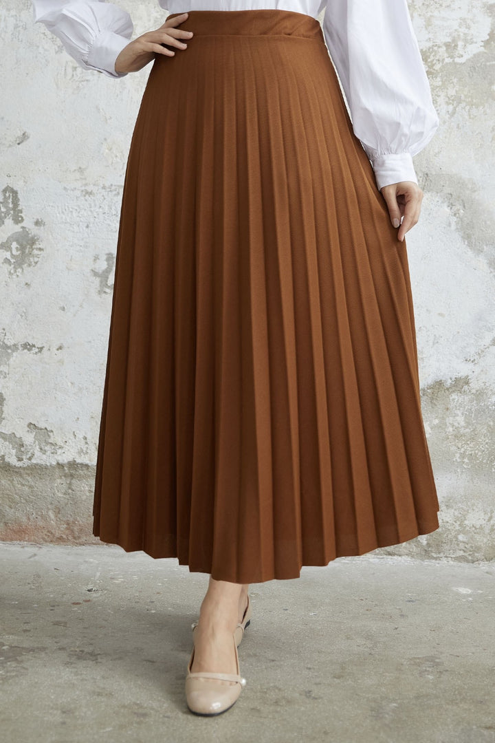 MDS Women Luisa Beli Rubber Waist Pleated Skirt - Tan - Dublin