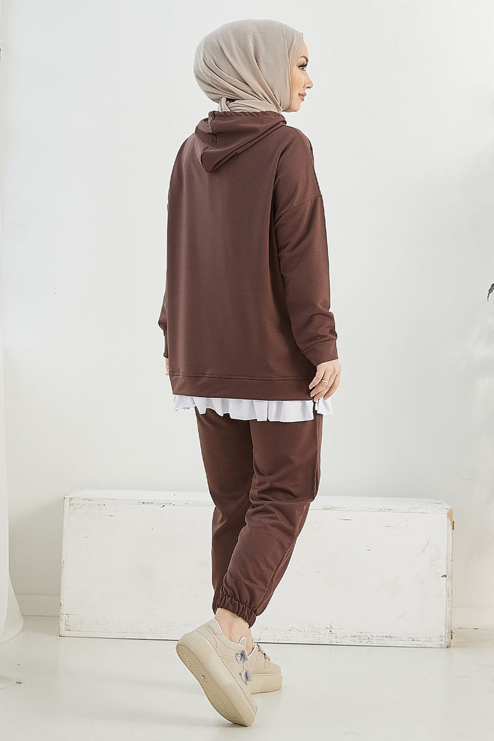 MDS Women Losya Sides Zippered Hooded Two Piece Set - Bitter Brown - Bountiful