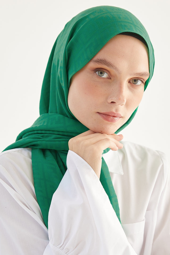 MDS Women Handwoven Jacquard Cotton Scarf - Emerald Green - Cape Breton