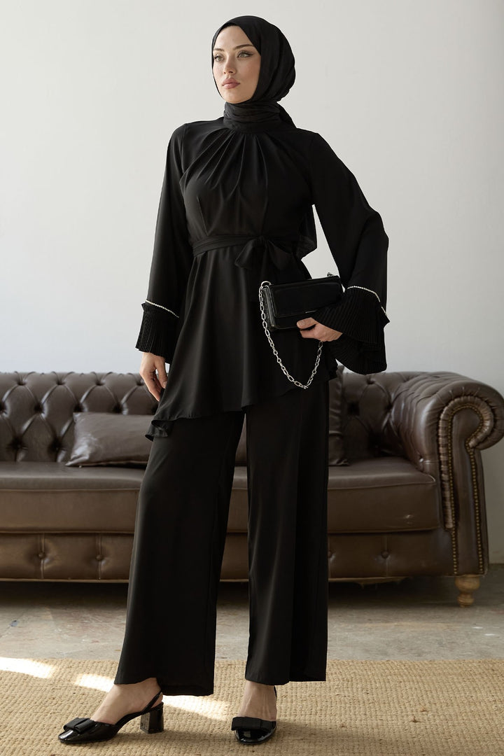 MDS Women Armhole Padded Belted Two Piece Set - Black - Miami Gardens