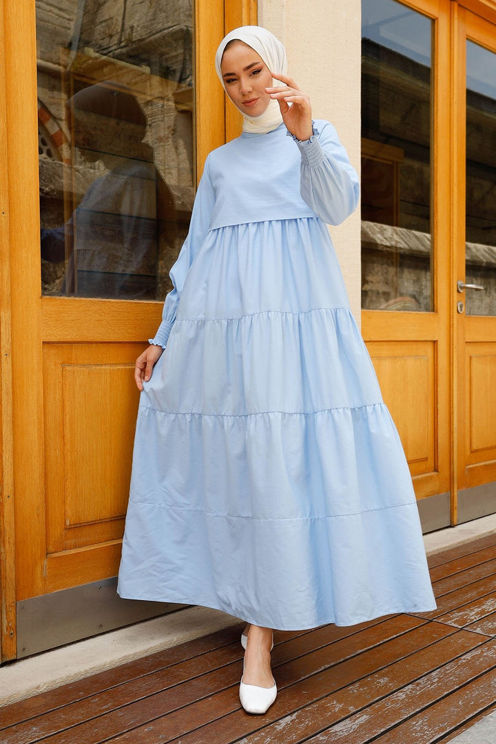 MDS Women Single Layer Detail Casual Dress - Baby Blue - Glendale