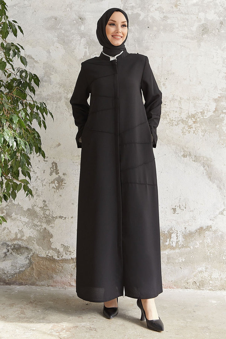 MDS Women Ivory Biye Pattern Abaya - Black - Rastatt