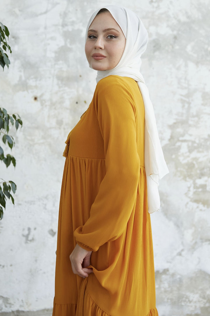 MDS Women Lace-Up Yoryo Chiffon Dress - Mustard - Lemgo