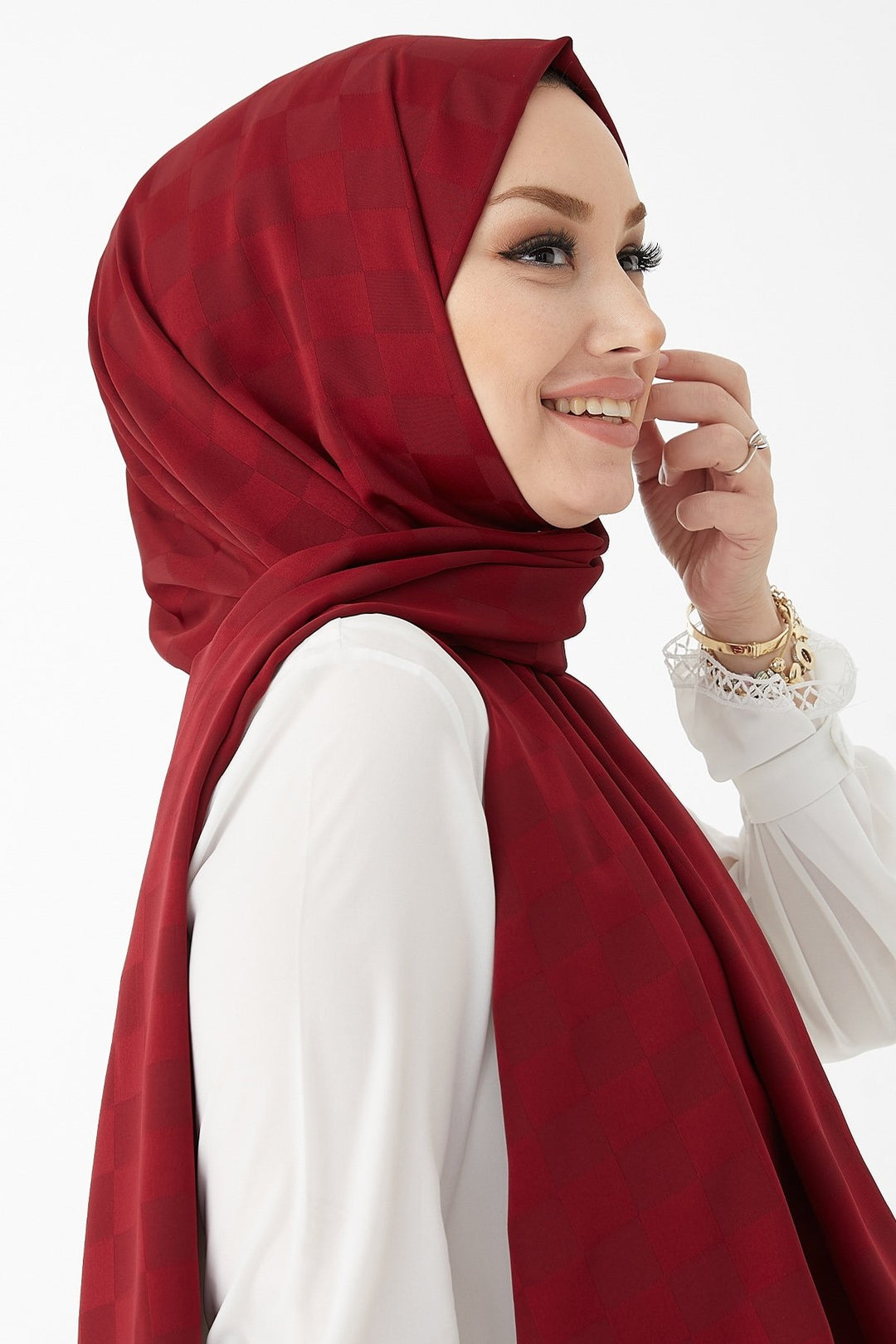 MDS Women Maura Lady Pattern Silky Jacquard Shawl - Burgundy - Youngstown