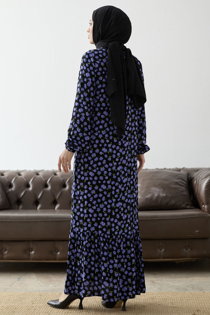 MDS Women Rose Pattern Viscose Dress - Purple - Tourcoing