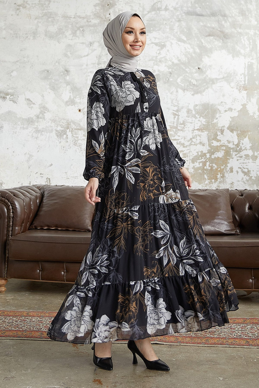 MDS Women Jalya Collar Buttoned Chiffon Dress - Black - Union City