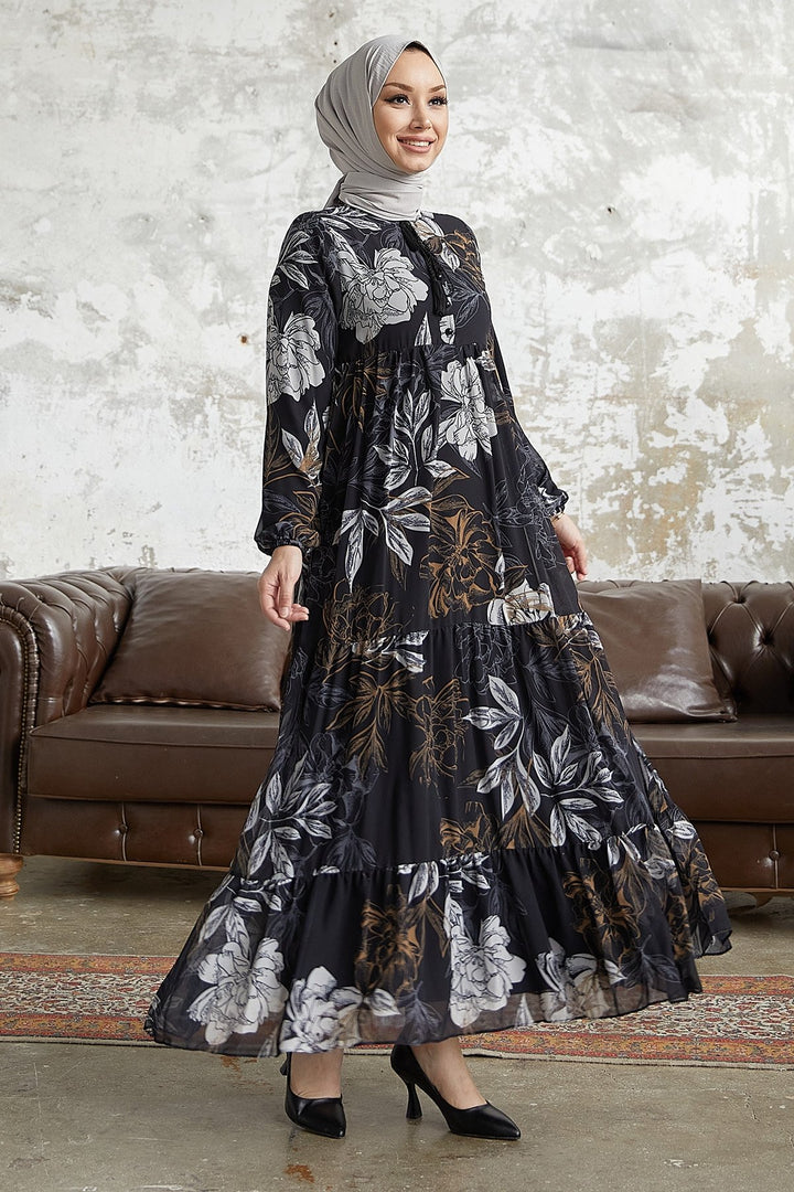 MDS Women Jalya Collar Buttoned Chiffon Dress - Black - Union City