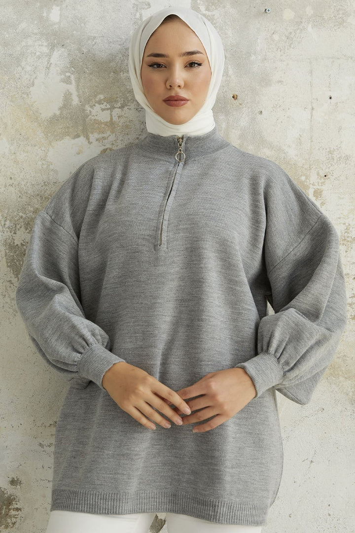 MDS Women Sara Zippered Knit Tunic - Gray - Cairns