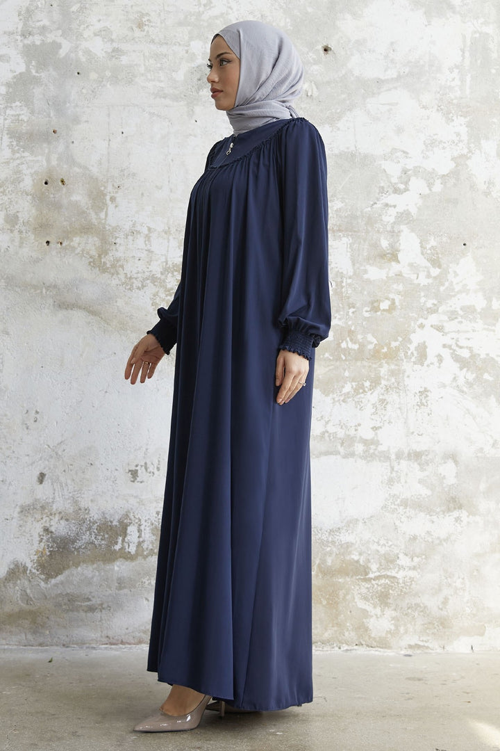 MDS Women Sleeve Tip Pleated Flared Abaya - Navy - Shawinigan