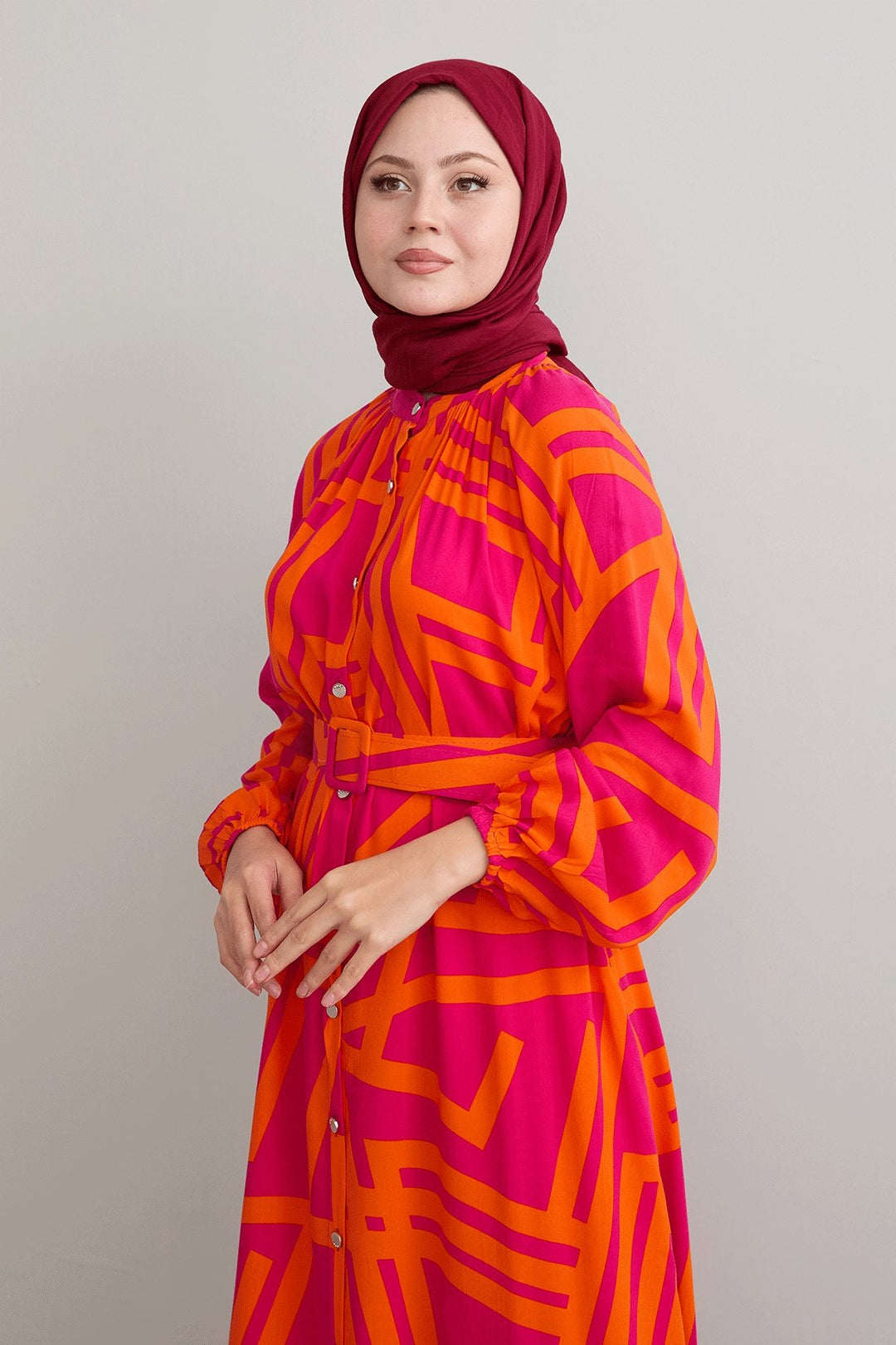 MDS Women Striped Belted Fuchsia Viscose Dress - Fredericksburg