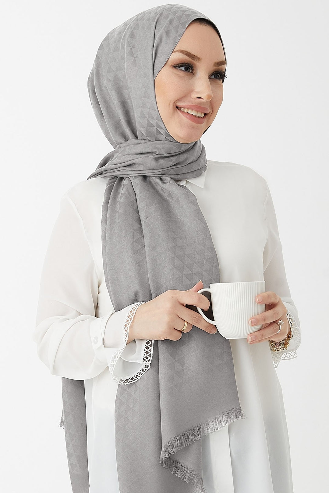 MDS Women Prism Pattern Cotton Jacquard Scarf - Grey - Pennsauken