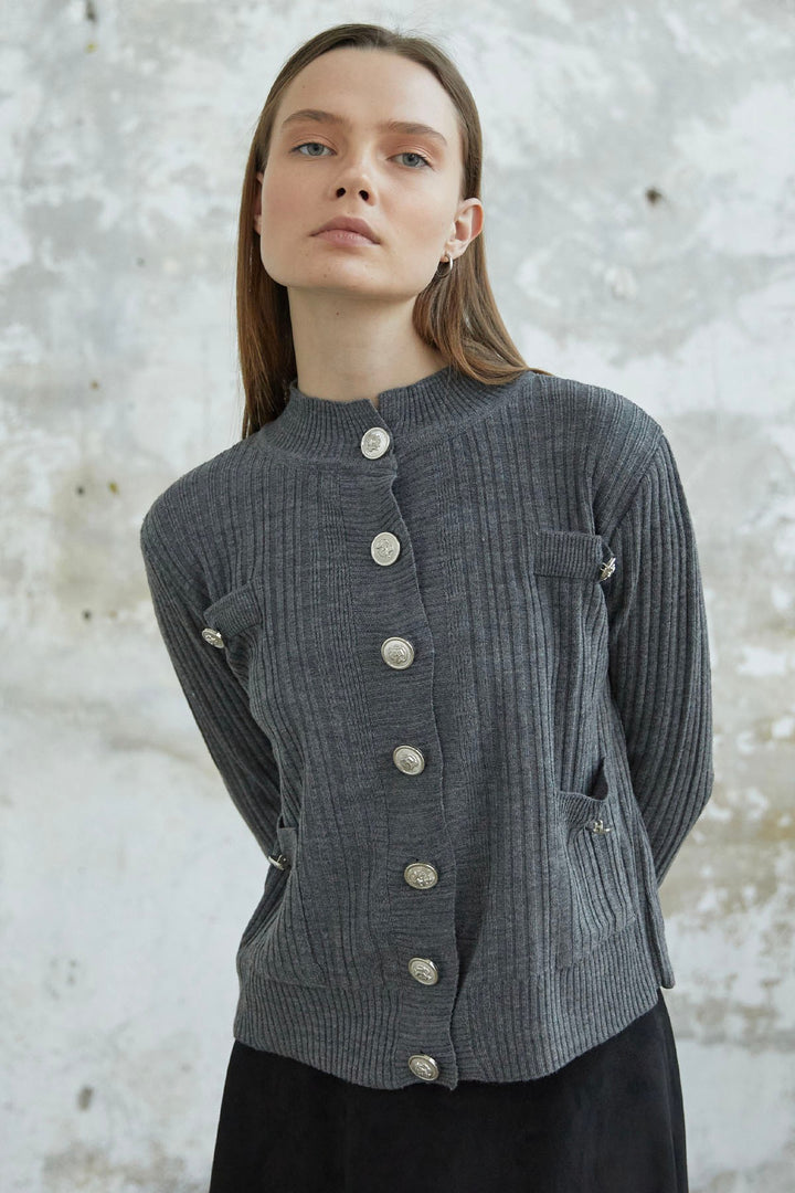 MDS Women Marin Buttoned Short Cardigan - Anthracite - Portage