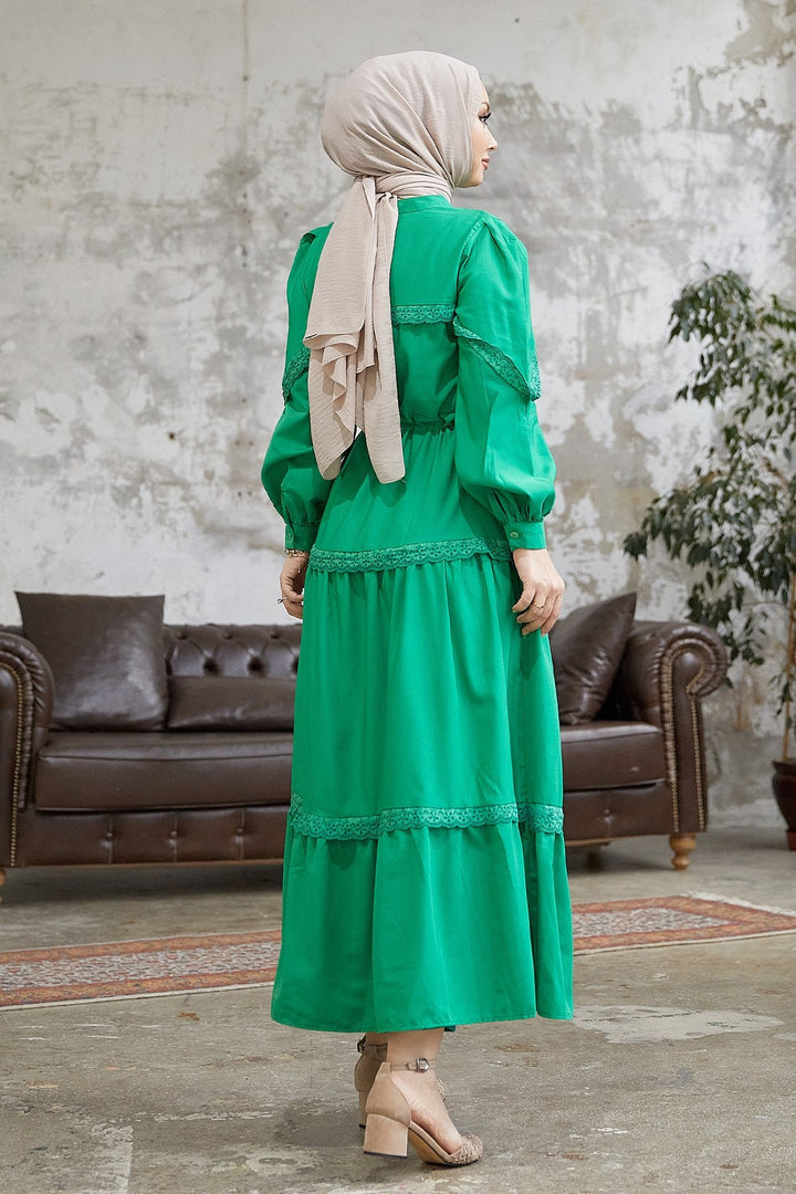 MDS Women Guipure Detail Balloon Sleeve Dress - Green - Chaïdári