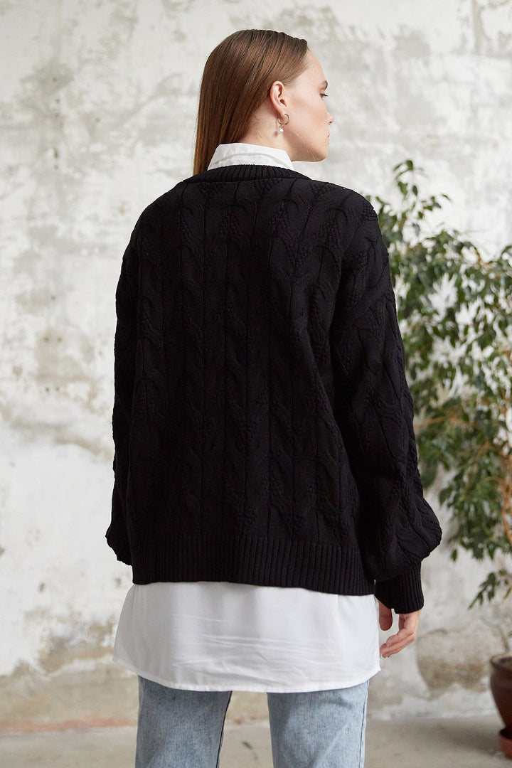 MDS Women Knitted Short Sweater - Black - Fort Pierce