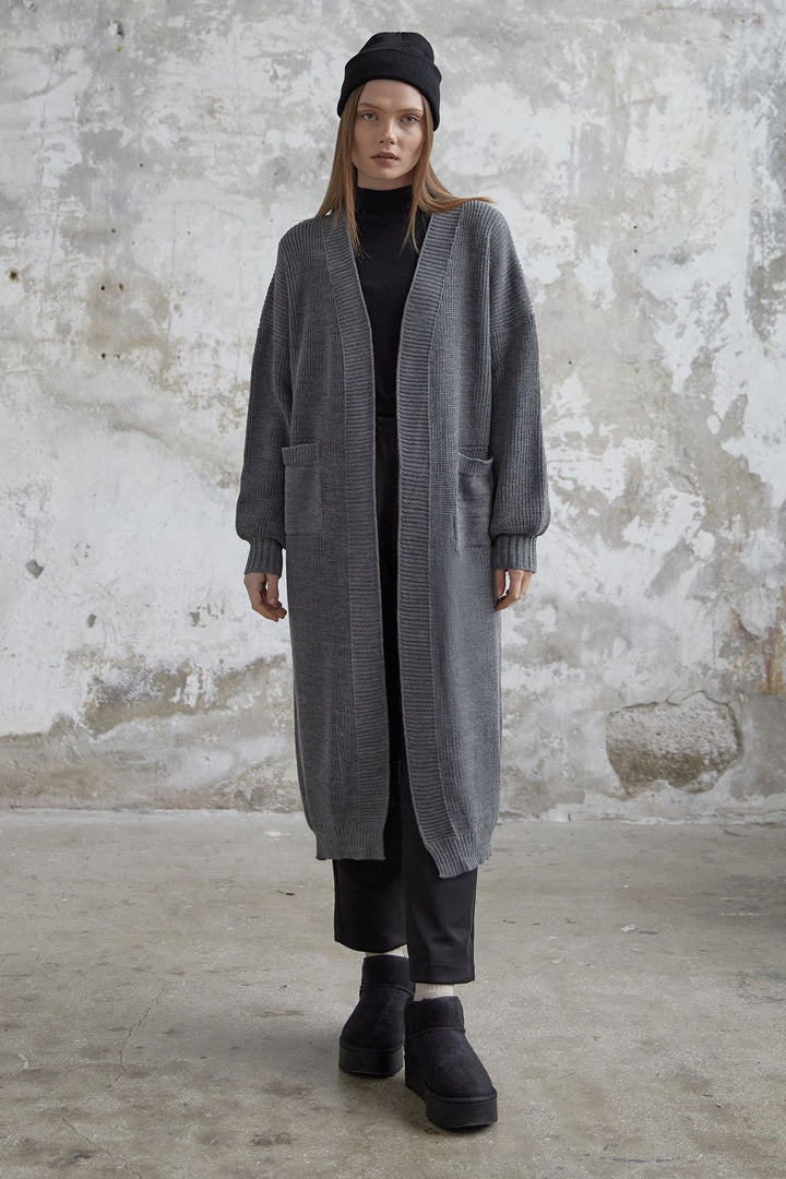 MDS Women Long Basic Knit Cardigan - Anthracite - Harrogate