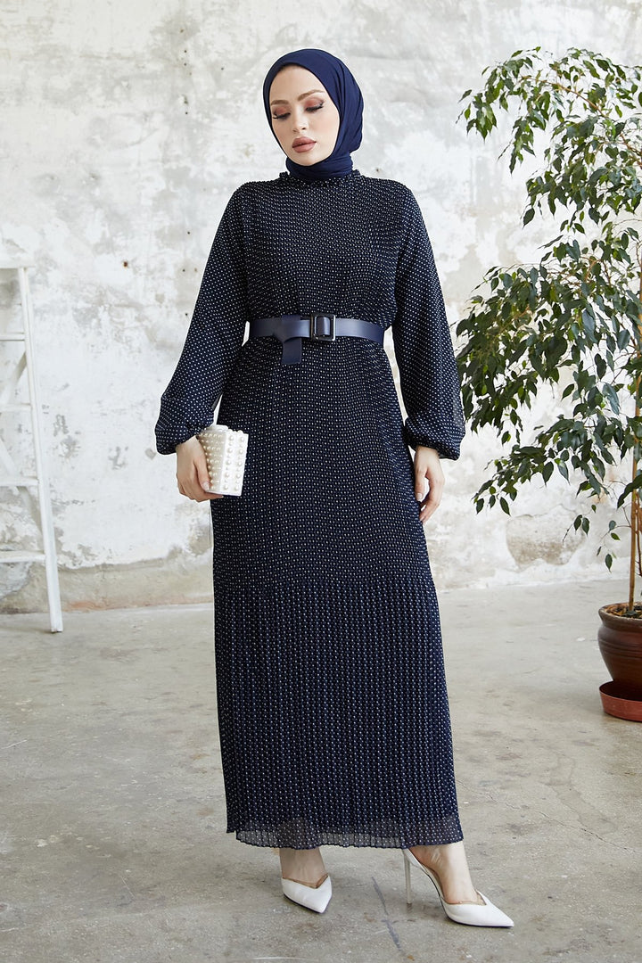 MDS Women Minda Crispy Polka Dot Chiffon Dress - Dark Navy - Villanueva y Geltrú