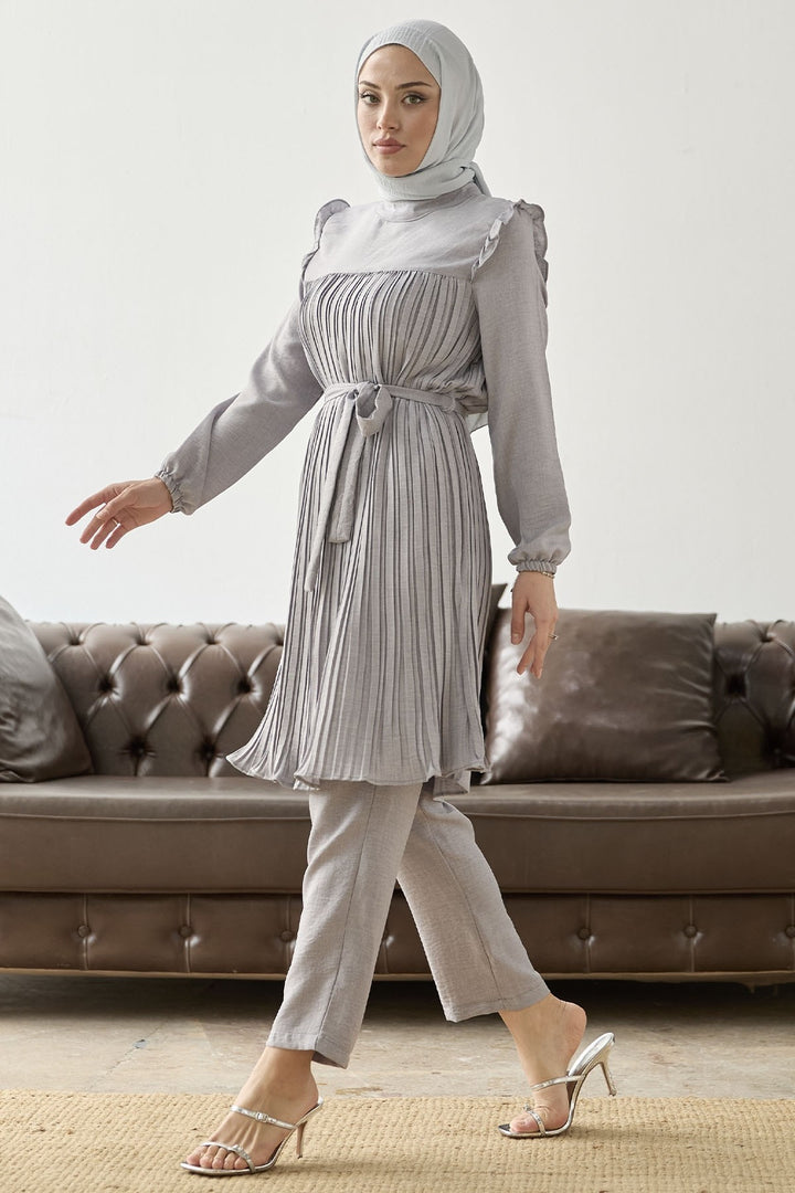 MDS Women Front Ruffled Frill Detail Set - Gray - Sagunto