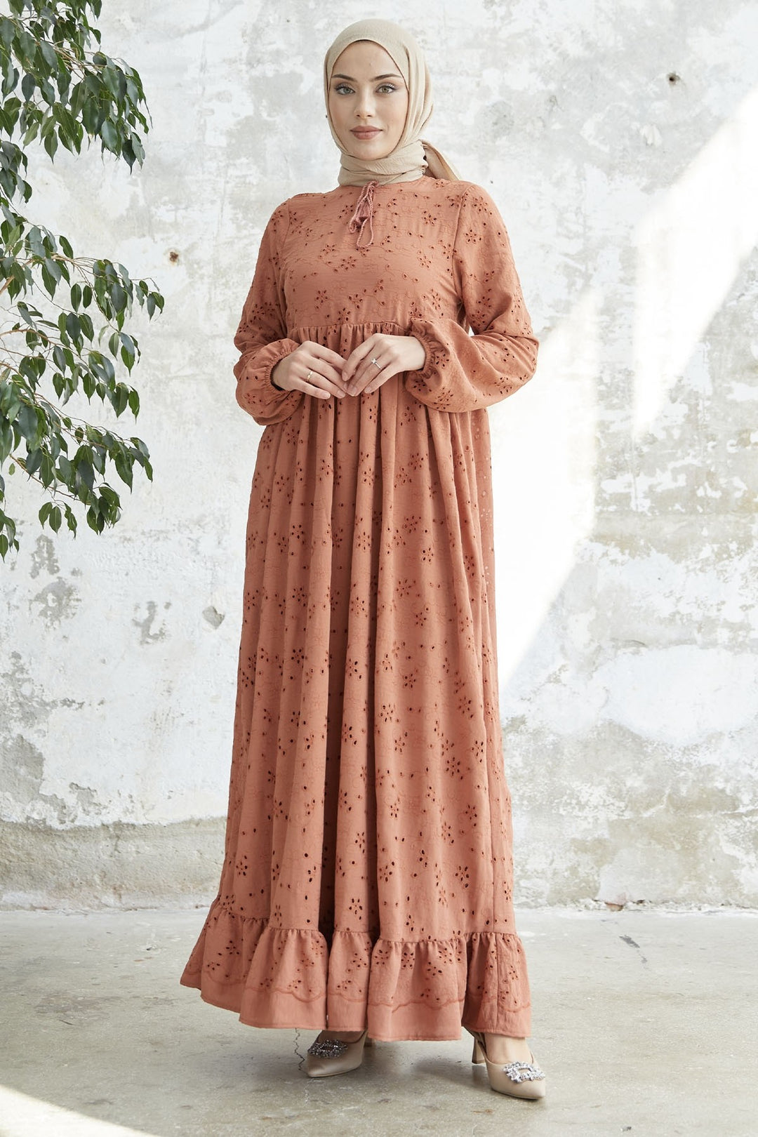 MDS Women Tasseled Embroidered Dress - Terracotta - Plant City