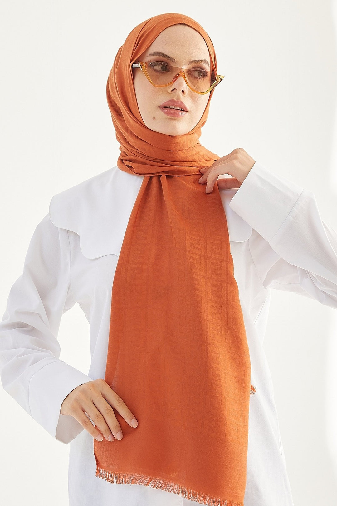 MDS Women Handwoven Jacquard Cotton Scarf - Terracotta - Bitonto