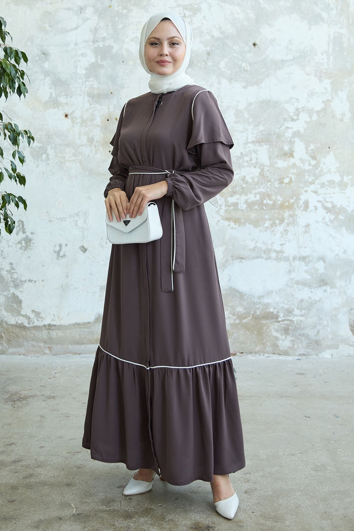 MDS Women Sleeveless Detailed Brown Abaya - Hacienda Heights
