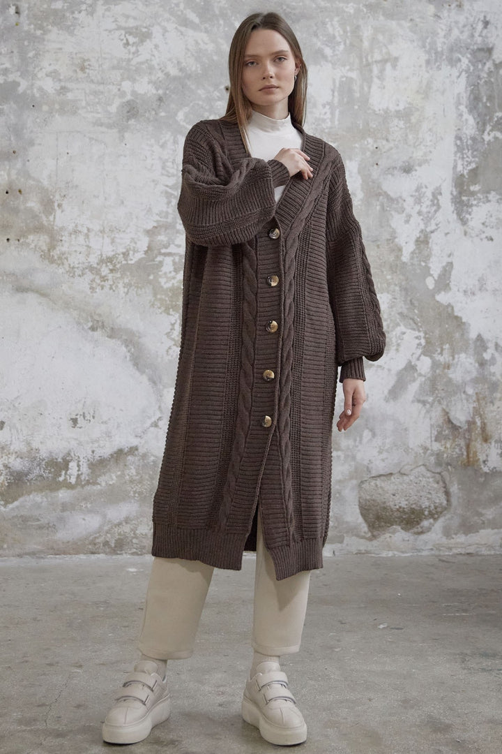 MDS Women Evia Buttoned Knit Cardigan - Dark Brown - Schaumburg