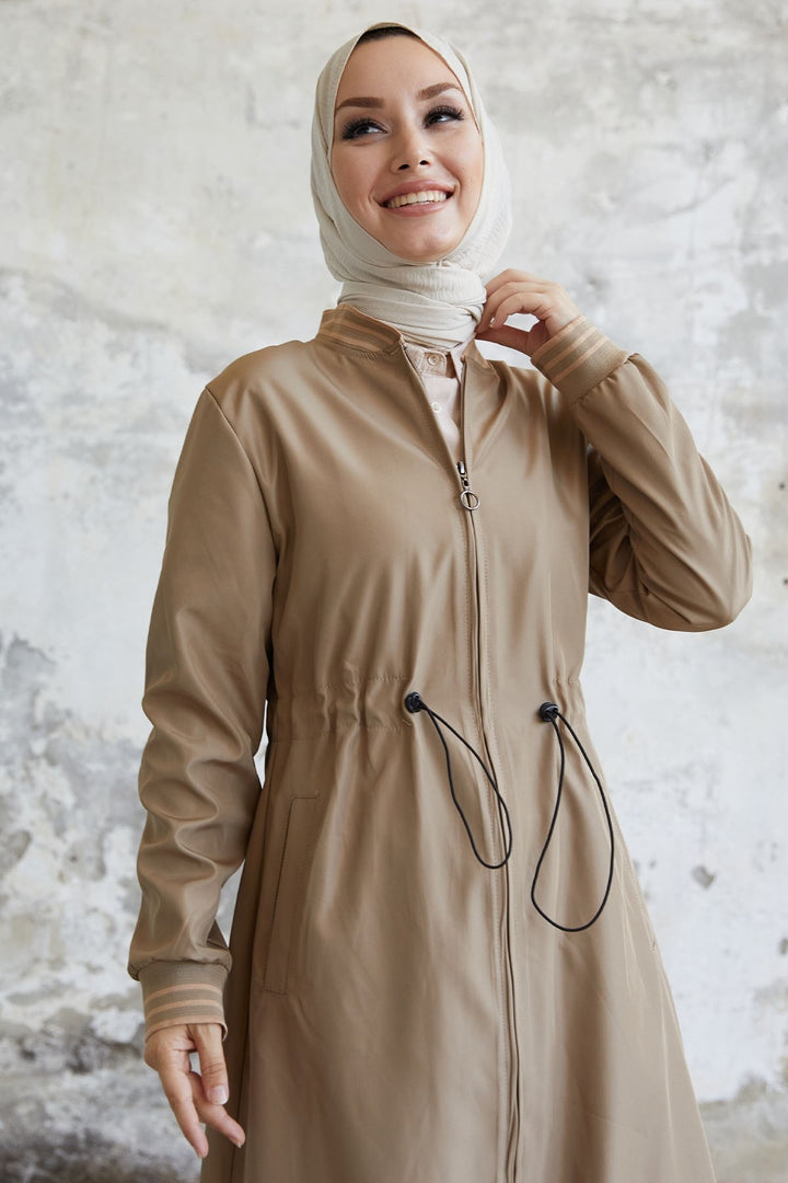 MDS Women Penny Collar Patterned Trench Coat - Beige - Battle Creek